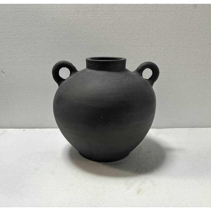 Terracotta Vase Natural Black H 9.8" & Dia 10.4" - Black