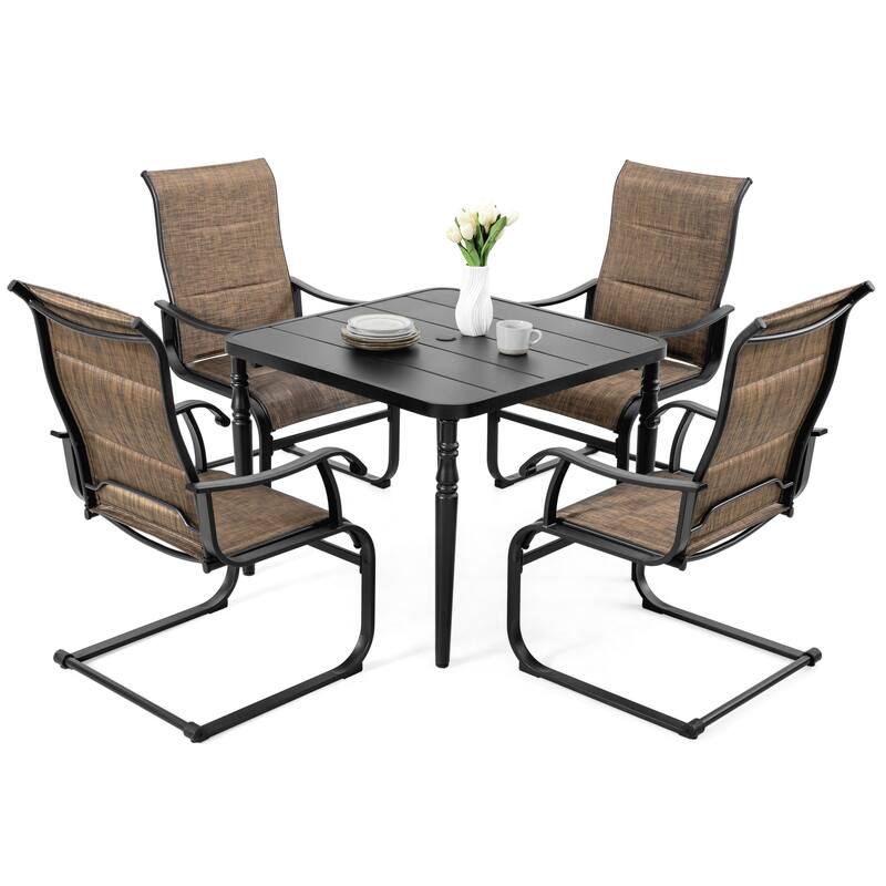 5-Piece Patio Outdoor Textilene and Metal Dining Set with Umbrella Hole