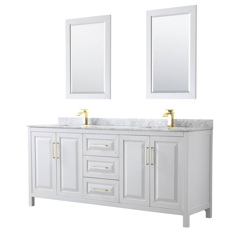 Wyndham Collection Daria 80" Free Standing Double Vanity Set with MDF - White / White Carrara Marble Top / Brushed Gold - Painted