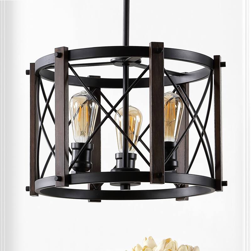Beverly 16" 3-Light Adjustable Iron Rustic Farmhouse LED Pendant, Brown/Oil Rubbed Bronze by JONATHAN Y