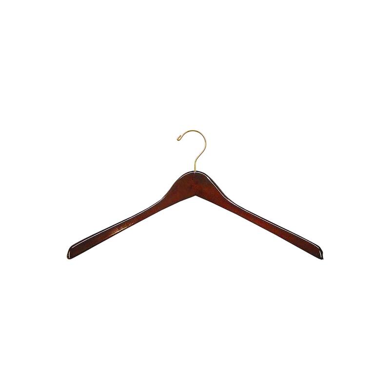 Walnut Contoured Wooden Top/Coat Hanger, 17" Length x 1/2" Thick, Brass Hook Box of 50