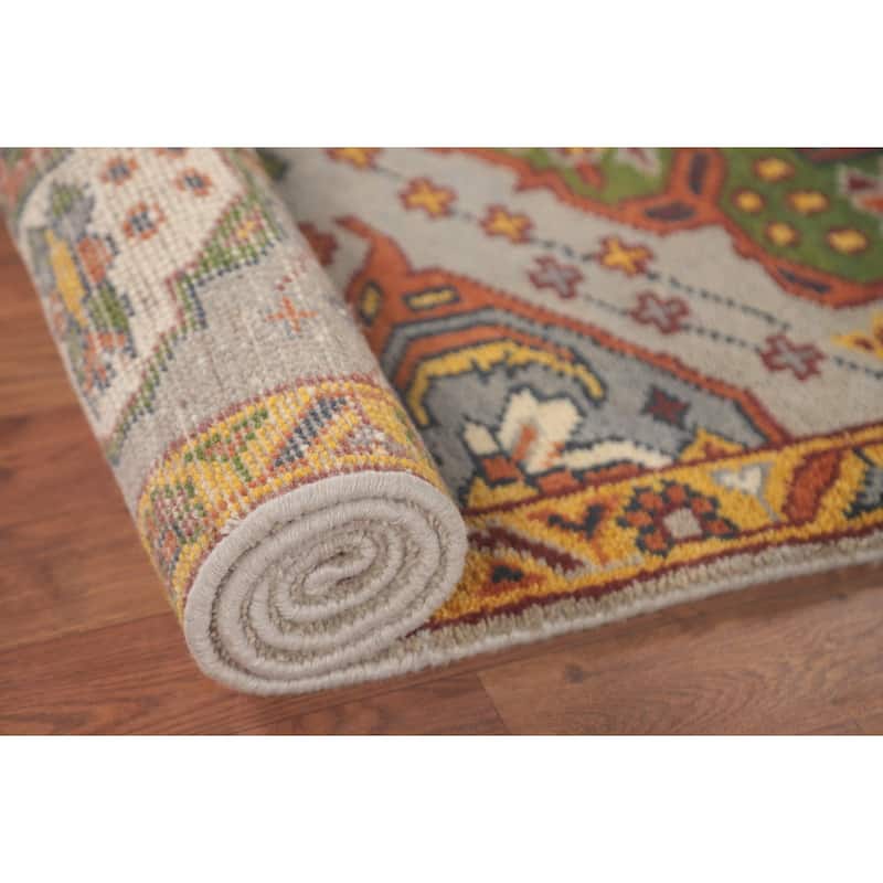 Gray Geometric Kazak Accent Rug Hand-Knotted Wool Carpet - 2'8"x 5'8"