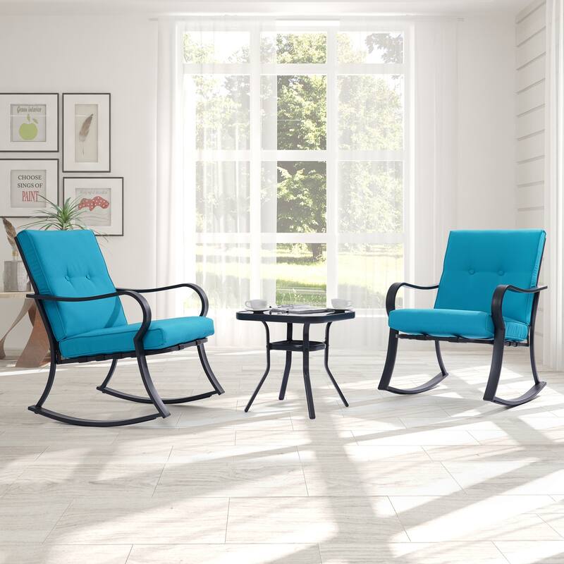LIVOOSUN 3 Pieces Outdoor Bistro Sets With Table, Soft Cushions - Lake Blue