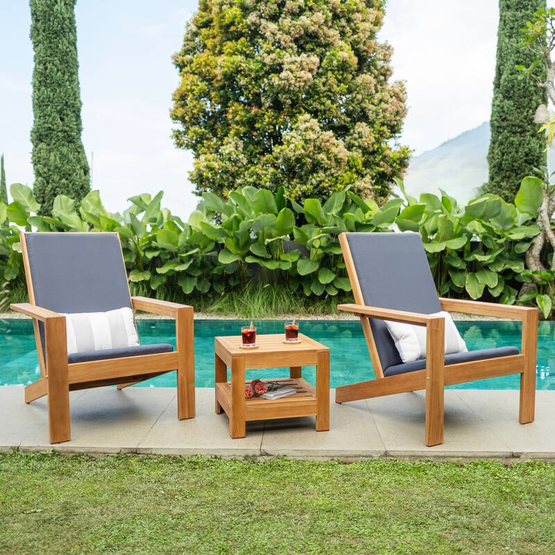 Cambridge Casual 3-piece Napa Teak Outdoor Adirondack Chairs Set (Included Patio Cover) - Natural Teak