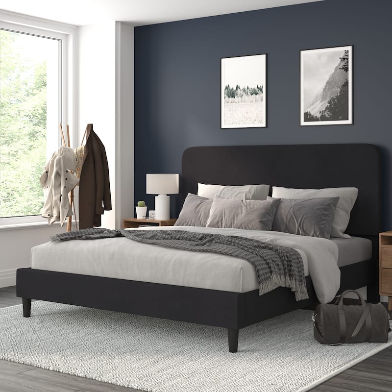 Upholstered Platform Bed with headboard - Charcoal - King
