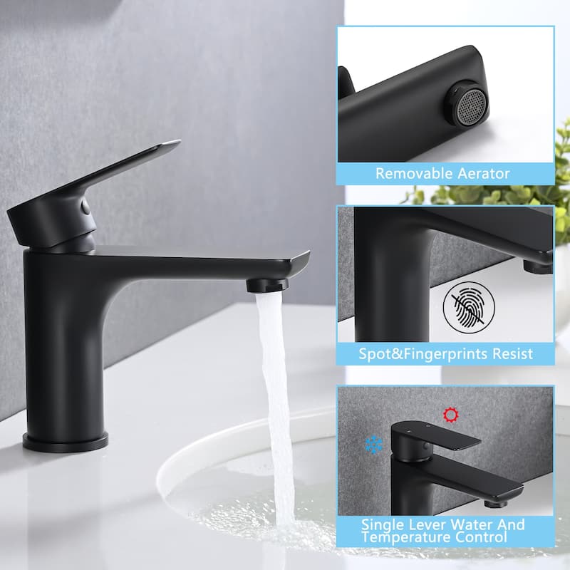 Single Handle Bathroom Sink Faucet with Ceramic Valve Core and Aerator, Rust Proof, Anti Fingerprint, Splash Proof, Silent