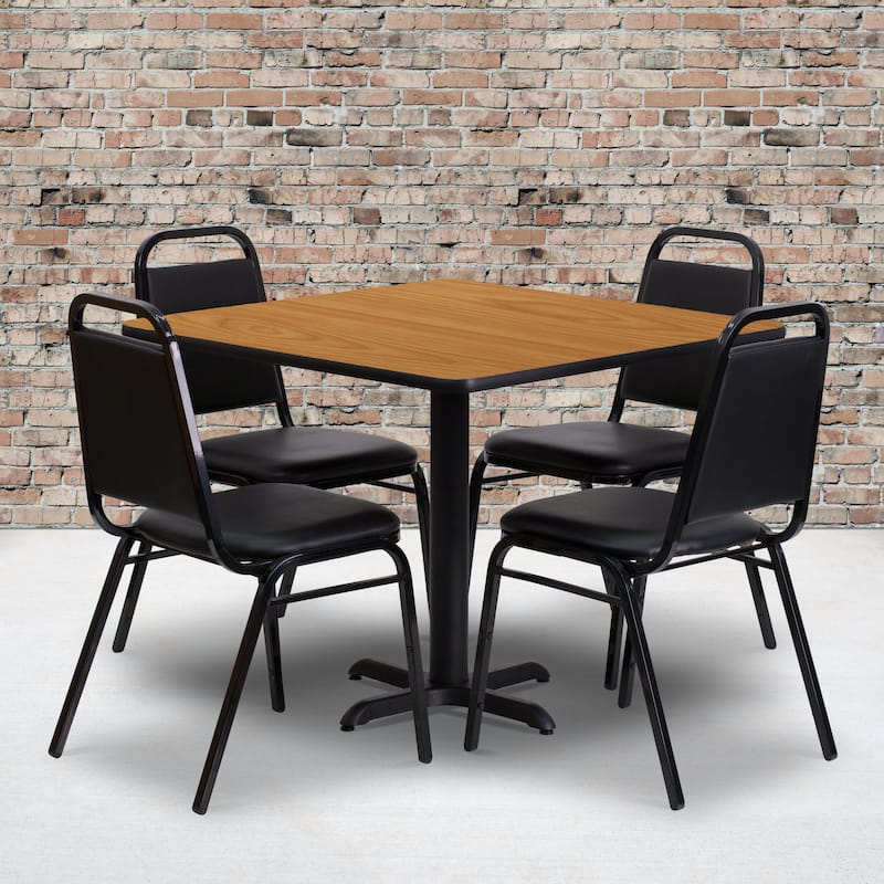 36'' Square Laminate Table Set with X-Base and 4 Trapezoidal Back Banquet Chairs