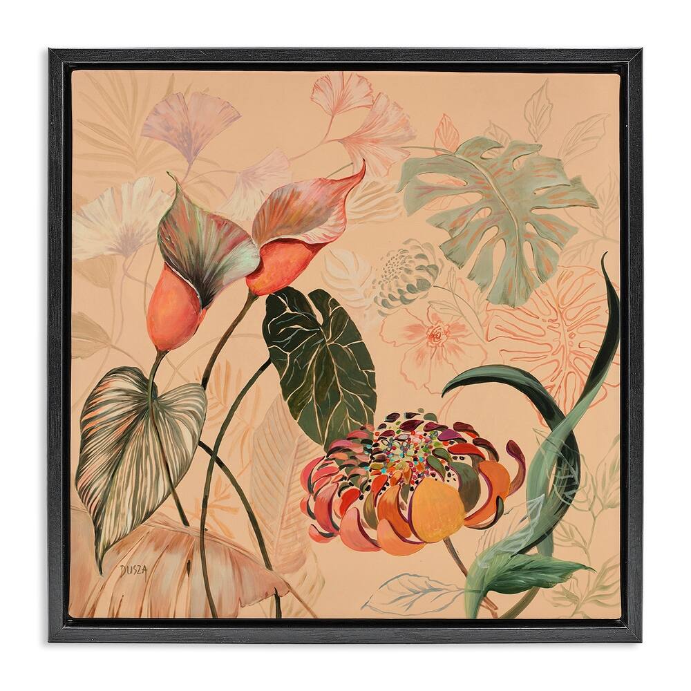 Stupell Layered Tropical Foliage Framed Floater Canvas Wall Art Design By Dusza