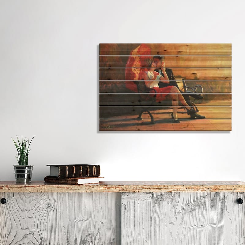 Kiss In The Park II Print On Wood by Christopher Clark - Multi-Color