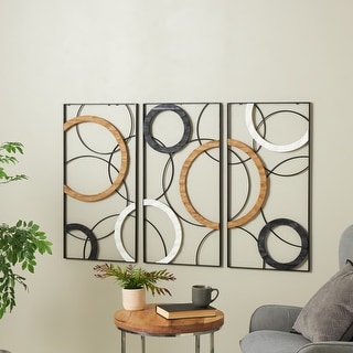 Curated visual reference: Wall Decor With Metal And Wood Reference: Black Metal Overlapping Circles Abstract Home Wall Decor With Brown