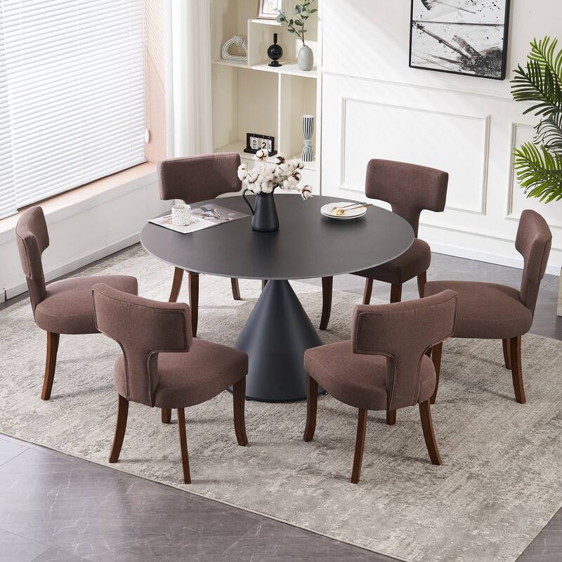 Upholstered Mordern Design T Back Dining Side Chair- Set of 2 - Set of 6 - Brown