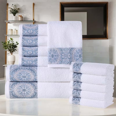 Superior Medallion Cotton Jacquard Texture 12 Piece Assorted Towel Set