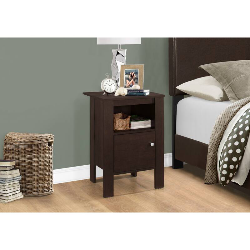 Wood Contemporary Square Nightstand with Shelf and Matte Finish - Espresso