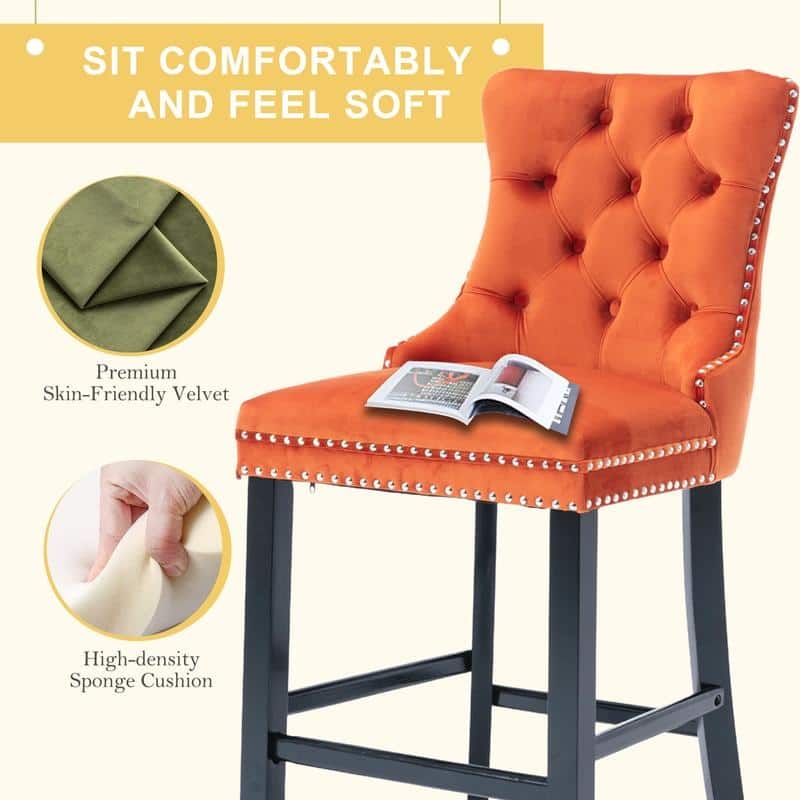 Contemporary Upholstered Velvet Barstools with Button Tufted Set of 6
