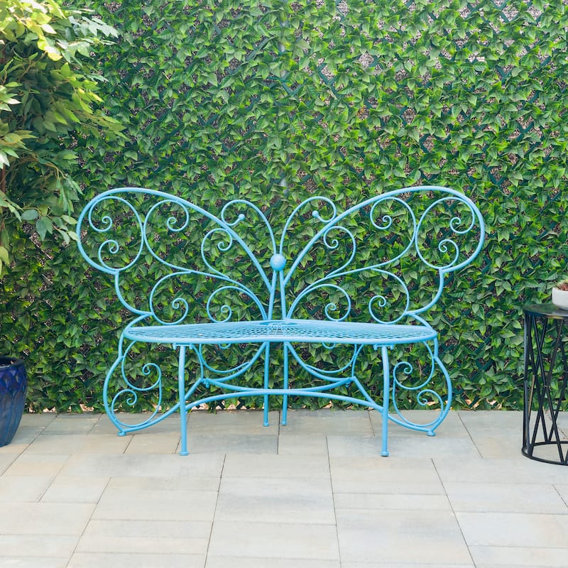 Alpine Corporation 62" x 26" Outdoor 2 Person Metal Butterfly Shaped Garden Bench