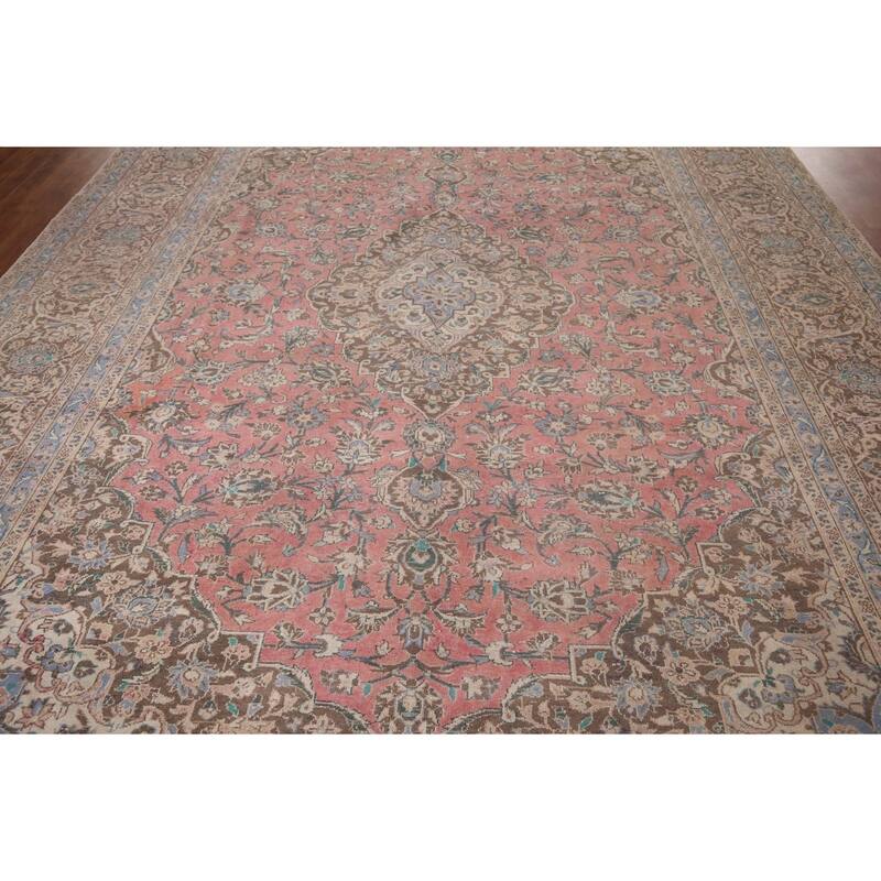 Mashad Persian Vintage Rug Hand-Knotted Oriental Wool Carpet - 9'10"x 12'9"