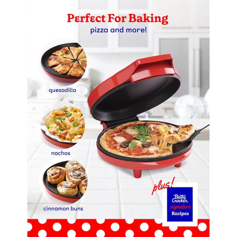 Betty Crocker 8" Travel Pizza Maker Plus, Indoor Electric Grill With Insulated Travel Bag