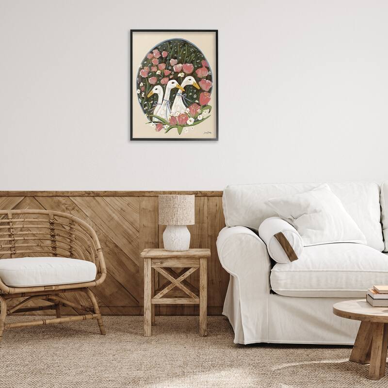 Stupell Ducks with Cottage Blooms Framed Giclee Art Design By Sara Baker