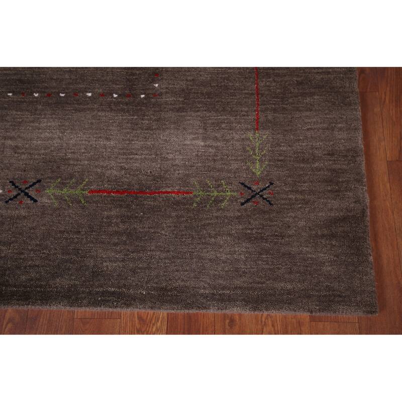 Brown Gabbeh Oriental Area Rug Hand-Knotted Wool Carpet - 5'0"x 6'11"