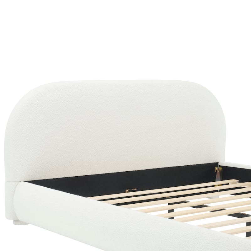 Christopher Knight Home - Dreamy Simple Modern Cream Boucle Upholstered King Bed with Curved Headboard