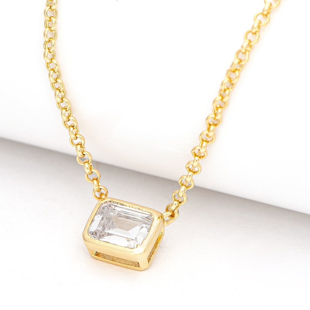 Emerald Cut Bezel Set Cubic Zirconia Pendant Necklace