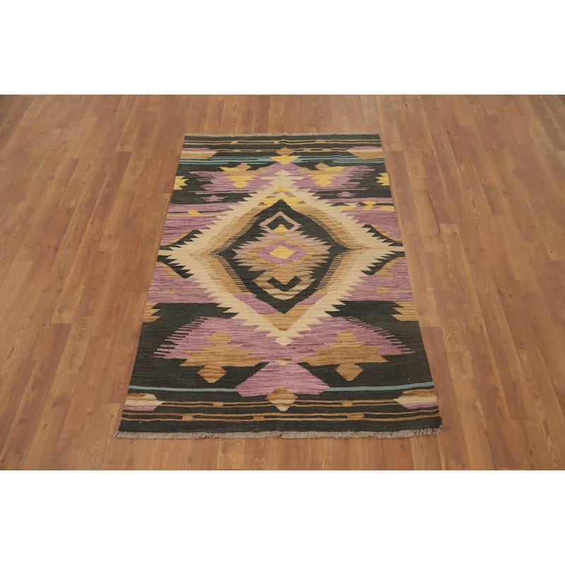 Hand Woven Oriental 100% Wool Carpet Southwestern Tribal Purples Kilim Area Rug - 5' 0'' X 3' 3''