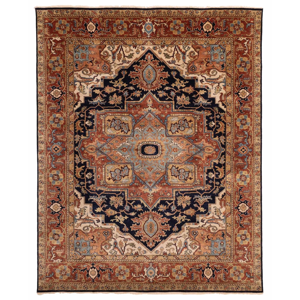 ECARPETGALLERY Hand-knotted Jules Sultane Dark Navy Wool Rug - 7'11 x 9'11