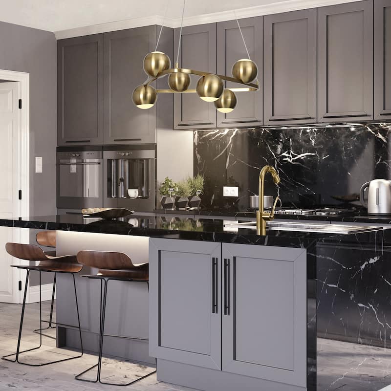 Modern Glam 6-Light Gold Brass LED Chandelier Metal Pendant Light with Dome Shades