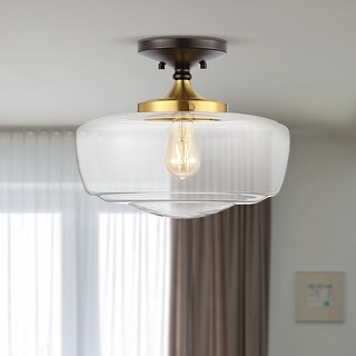Gaines Glass/Iron Farmhouse Modern LED Flush Mount, by JONATHAN  Y
