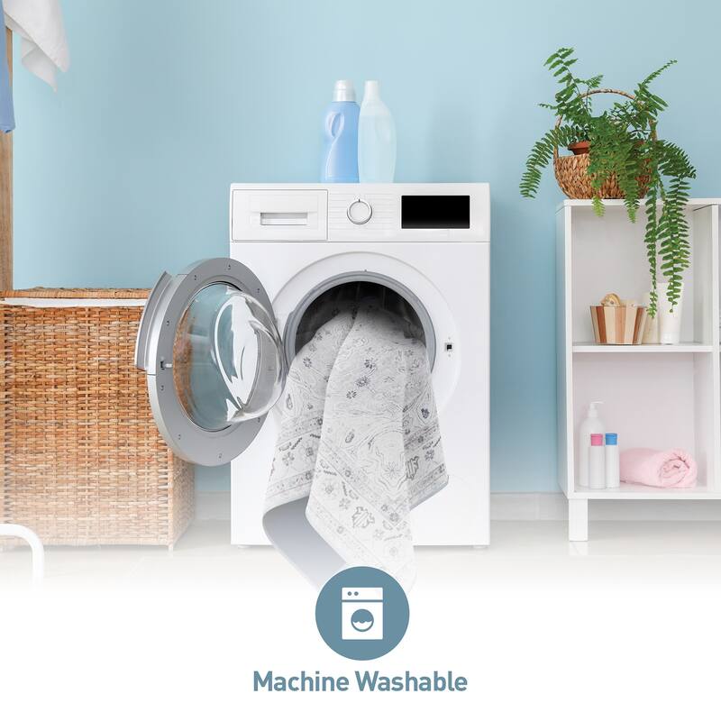 Transitional Medallion Machine Washable Area Rug