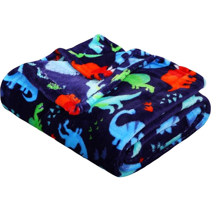 Decor&More Boy's and Girl's Set of 2 Plush Fleece Throw Blanket (50" x 60") - Dinos and Unicorns