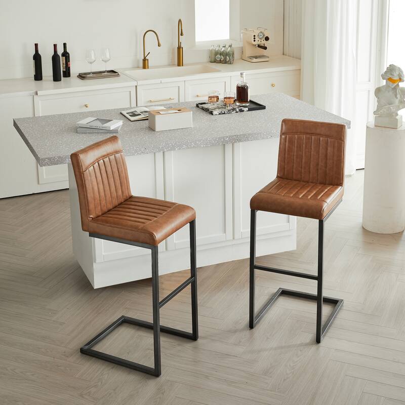 2 Sets Faux Leather Bar Stool - Sturdy Black Metal Frame & Padded Seat, Stylish Seating for Home Bar & Dining Counte