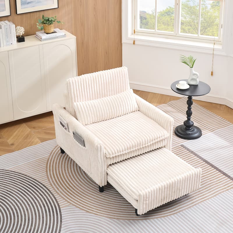 Corduroy Accent Chair Convertible Chaise Lounge, Single Sofa Chair Lounge Chair Pull-out Sleeper Sofa Bed - Beige