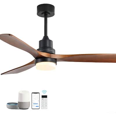 52 Inch Smart Ceiling Fan with LED 18W Triple Color Dimmable Memory Lighting 3 Walnut Finish Blades and DC Motor