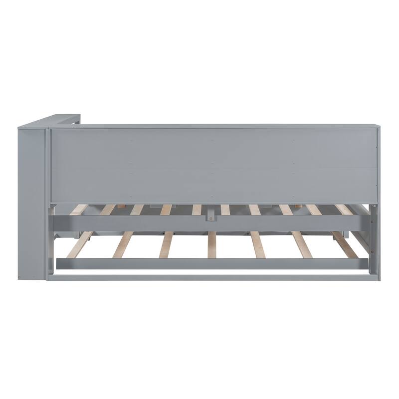 Wooden Daybed Frame with Trundle, Storage Shelf & USB Ports