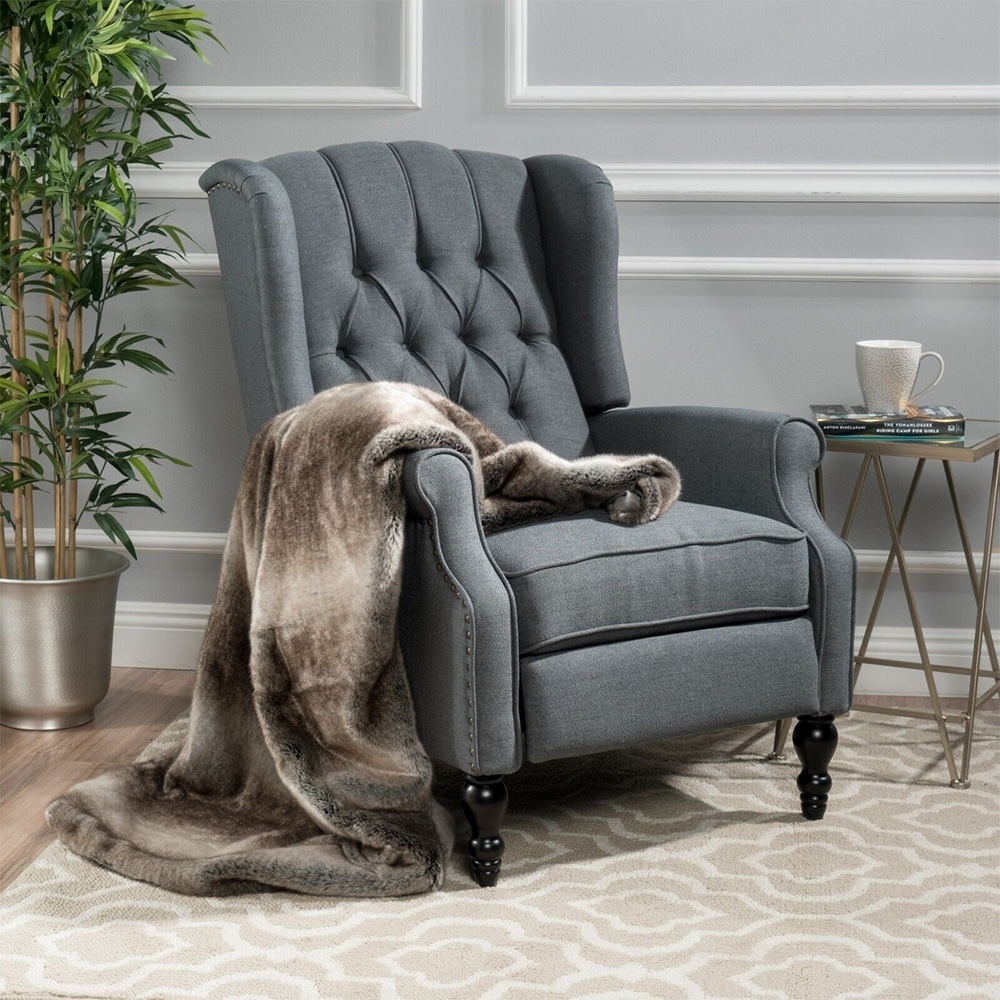 Tufted Wingback Recliner Chair with Nailhead Trim Charcoal 34 x 41