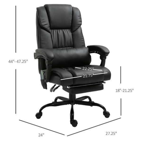 dimension image slide 0 of 7, Vinsetto Office Desk Chair Recliner, Height Adjustable Movable Lumbar Support with 6-Point Vibrating Massage