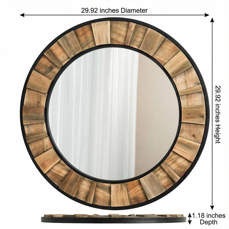 Rectangular wall-mounted mirror with a wood and metal frame, suitable for decorating living rooms and entryways