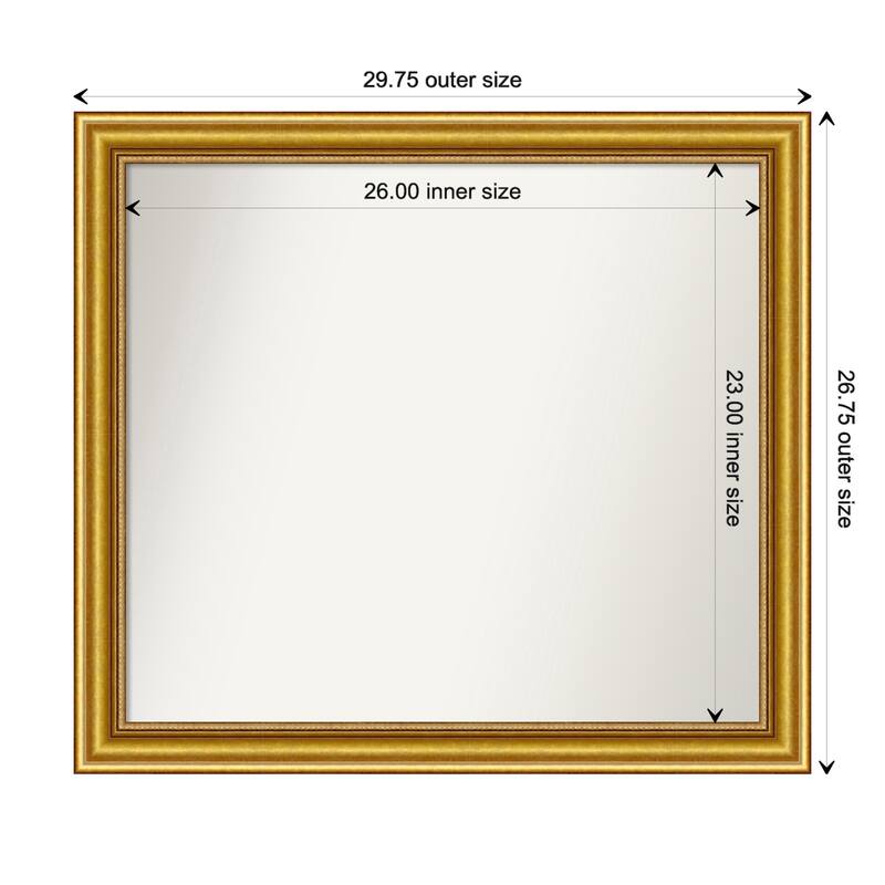 Townhouse Gold Framed Non-Beveled Custom Wall Mirror, Bathroom Vanity Mirror - Outer Size: 29.75 x 26.75