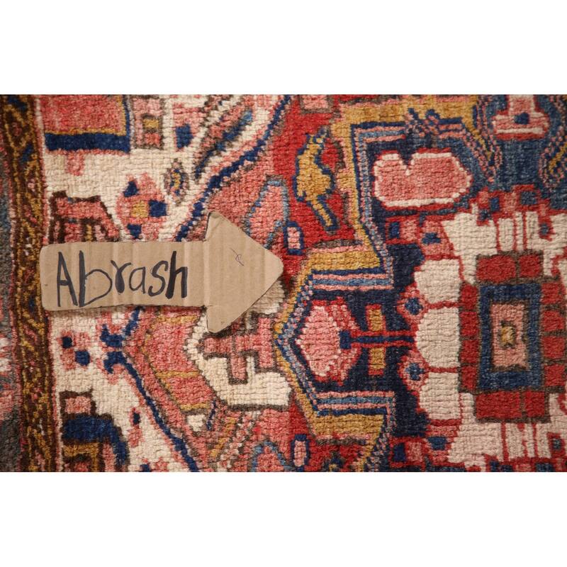 Geometric Heriz Persian Vintage Runner Rug Hand-Knotted Wool Carpet - 3'3"x 11'2"