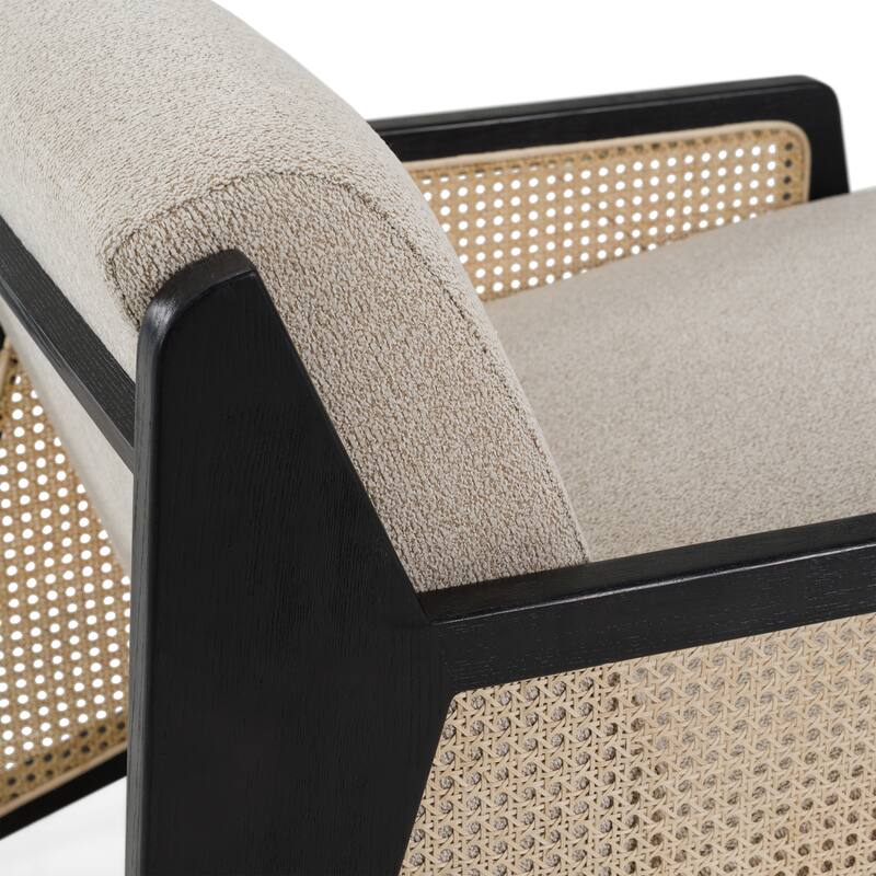 Kratz Modern Beige Fabric & Rattan & Black Walnut Accent Chair