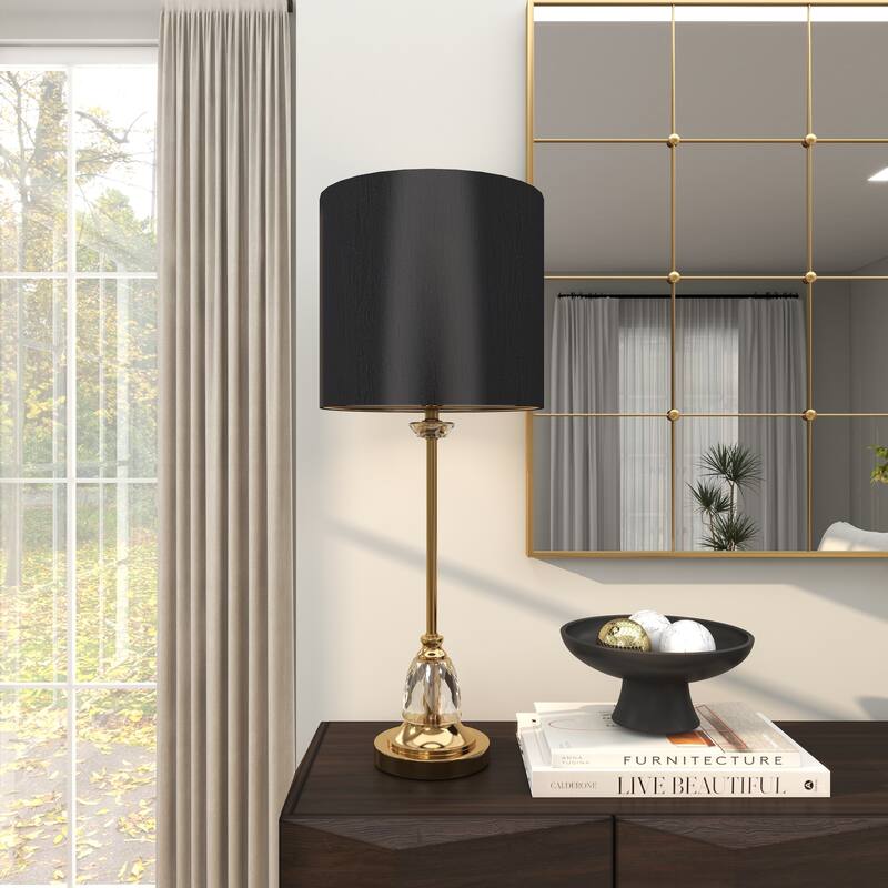 Crystal Room Table or Buffet Lamp with Black Shade and Gold Accents - Black or Gold - Roche River Decor