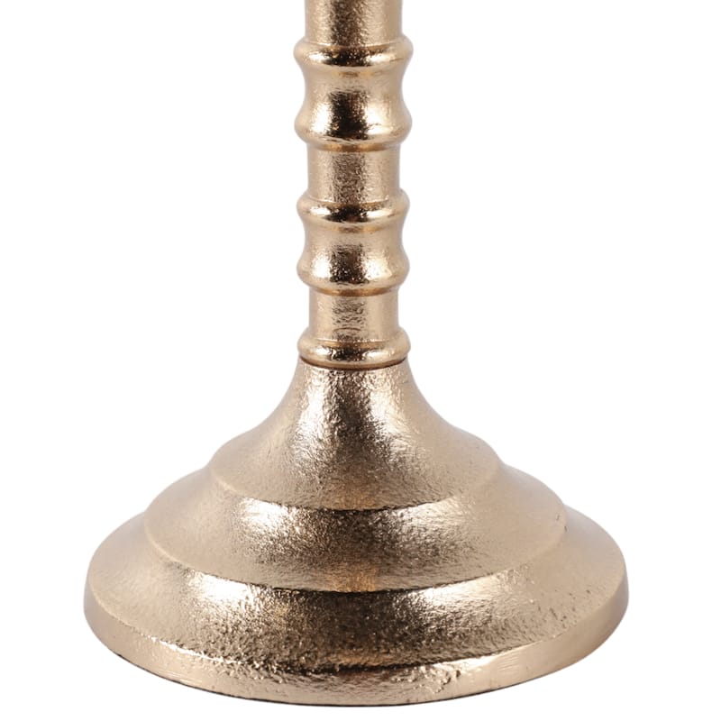 Aluminum Modern Taper Holder Sculpted Spiral Stem Textured Round Base