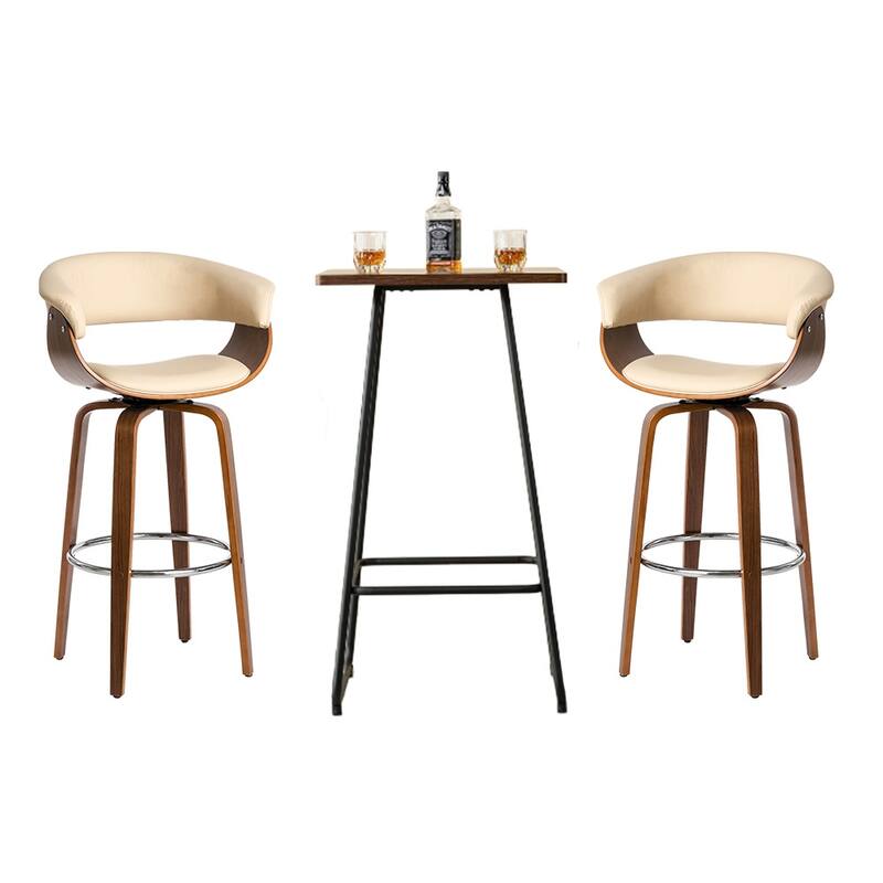 Glitzhome Small Space Set of 3 Swivel High Bar Stool Kitchen Chairs & Square Wood Top Pub Table