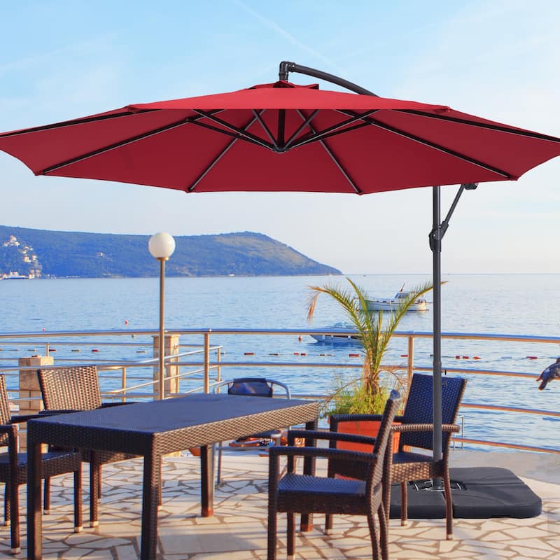 LIVOOSUN 10ft Patio Offset Umbrellas,Hanging Market Patio Umbrella - Red