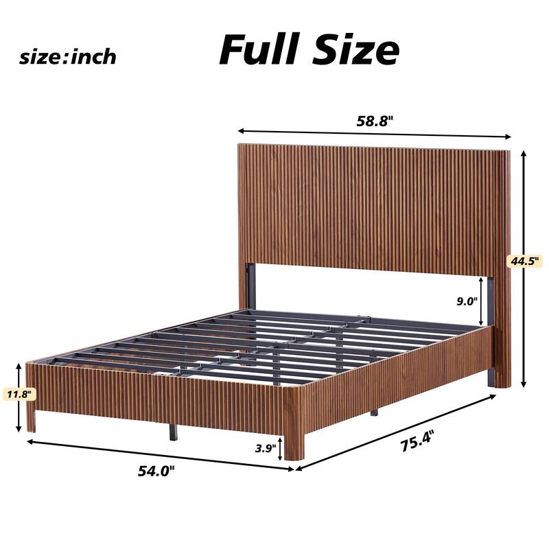 Wooden Corrugated Bed Frame Contemporary Rustic Platform Bed with 44.5" High Headboard/Metal Tubes Support/No Box Spring Needed