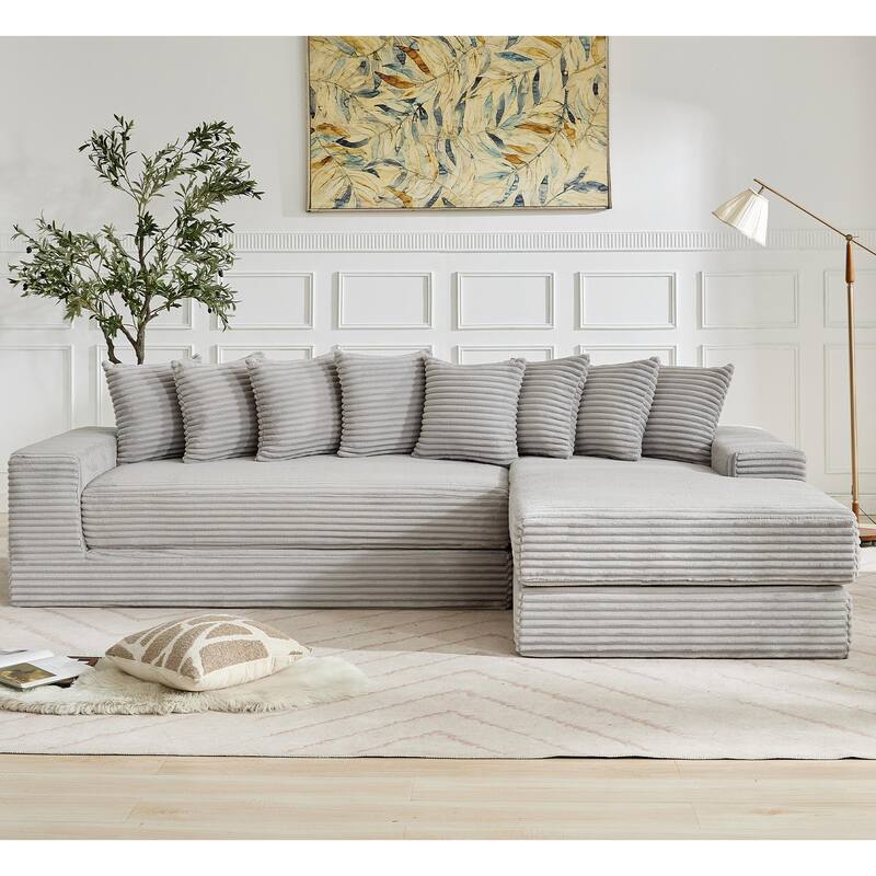 Corduroy L-shaped Chaise Sectional Sofa Convertible Sleeper Sofa Bed