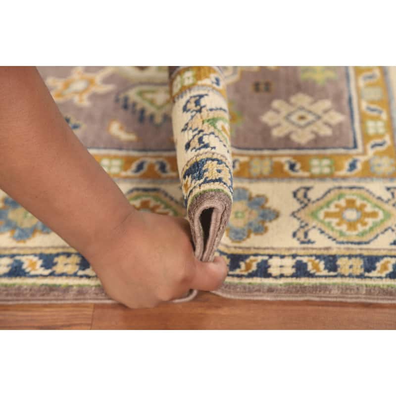 Geometric Brown Kazak Oriental Accent Rug Handmade Wool Carpet - 2'9" x 4'2"