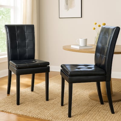 Brenda Dining Side Chair Set of 2, Black Wood, Tufted Faux Leather