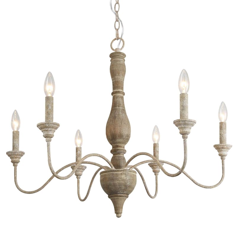 Farmhouse 6-Light Wood French Country Chandelier for Dining Room - D 29.5" x H 24.4"